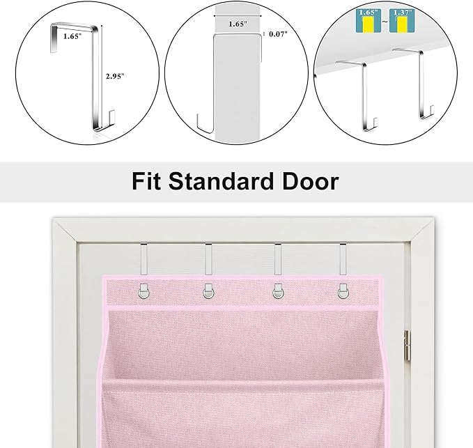 SLEEPING LAMB Over The Door Shoe Organizer for Closet with Large Deep Pockets, Narrow Shoe Rack for Door Hanging Boots Storage, Pink - Image 4