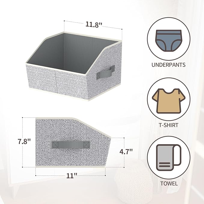 Homsorout Storage Bins for Shelves - Small Trapezoid Closet Shelf Organizer, Fabric Organization Bins with Handles, Storage Baskets for Clothes, Towel, Purse, 4 Pack, Light Gray - Image 3