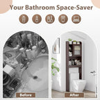 ZenStyle Over The Toilet Cabinet Double Door Wood Bathroom Storage Organizer with Adjustable Shelves, Cubby and Tempered Glass Door (Brown) - Image 6