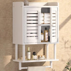 AmazerBath Bathroom Wall Cabinets, Bamboo Medicine Cabinets with Towel Bar, Hanging Over The Toilet Storage Cabinet with Adjustable Shelves, Organizer Cabinet for Small Spaces, 8.3x16.5x26.6 Inches by AmazerBath