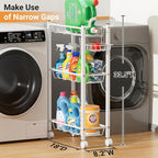 AOODA Laundry Room Cart with Top Detergent Holder, Metal Rolling Storage Cart Between Washer and Dryer, 3 Tier Narrow Laundry Room Organization and Storage with Wheels (White) - Image 2