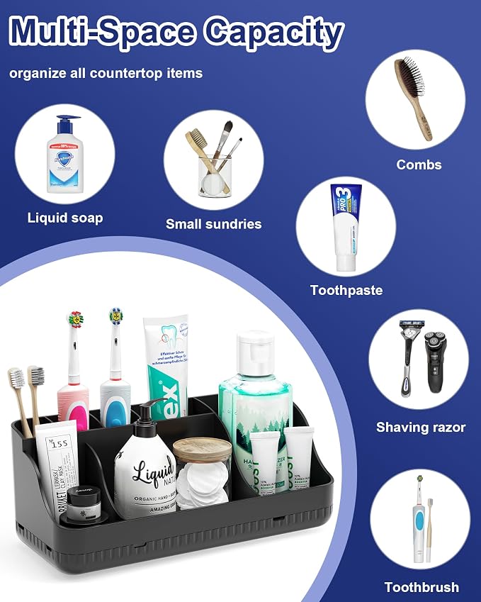 Bathroom Counter Organizer and Storage, 7 Slots Detachable Toothbrush Holders for Bathrooms, Anti-Slip Electric Toothbrush and Toothpaste Holder Countertop Vanity Organizer Accessories for Adults Kids - Image 6