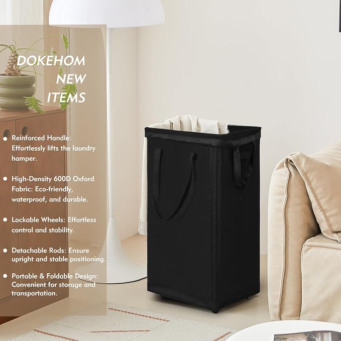 DOKEHOM 90L X-Large Rolling Laundry Basket Hamper on Wheels, Black - Image 2
