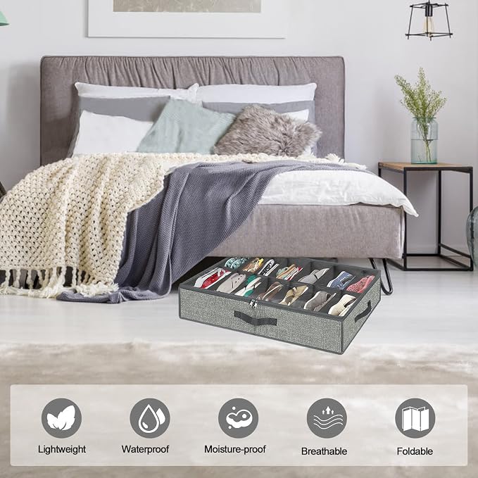 homyfort 28 Pairs Shoe Organizer Under Bed, Underbed Shoe Storage Boxes Bins, Organizador De Zapatos, Extra Large Zapateras Organizer, Grey, Set of 2 - Image 9