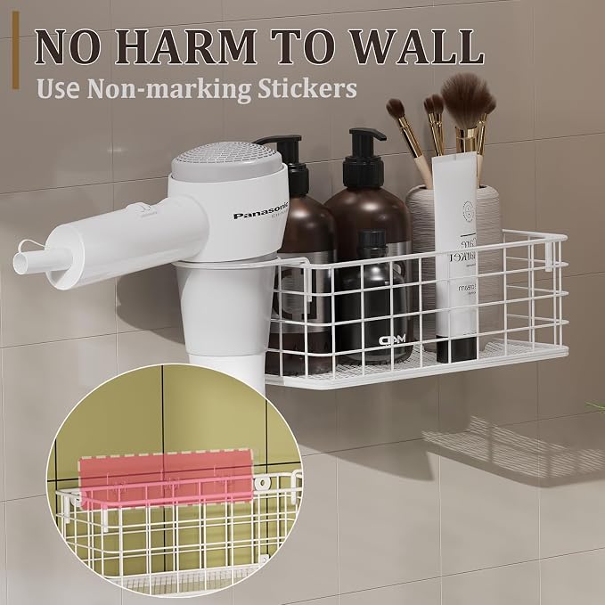 Wall-Mounted Hair Dryer Holder Styling Tool Organizer 4-Shelf Storage Wire Basket with Hook Heat Safe Rack for Hair-Straighteners,Curling Wands,Flat Iron,Cabinet Door Bathroom Kitchen White - Image 4