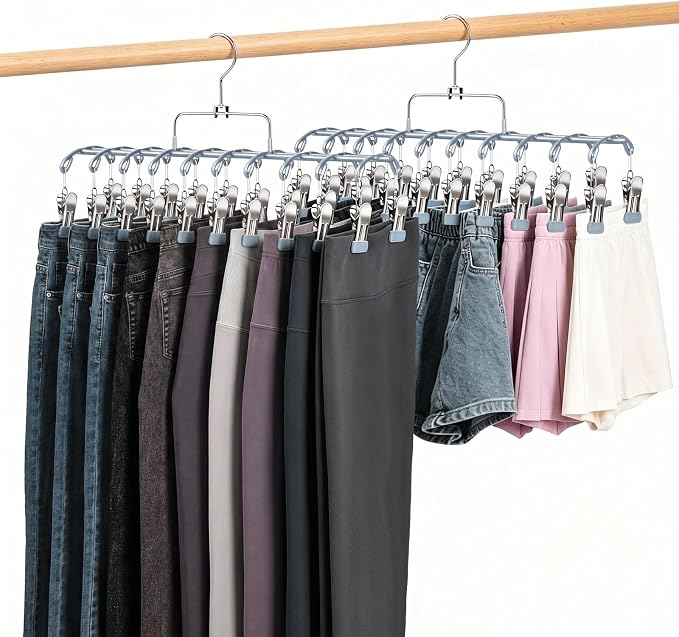 2 Pack Pants Hangers with 40 Clips, Space Saving Closet Organizer by Unknown