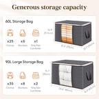 Lifewit 8 Pack 60L Clothes Storage Bins with Lids, Foldable Blanket Storage Bags with Zippers, Clear Window and Reinforced Handles, Closet and Organization for Clothing, Sweater, Comforter, Bedding - Image 2