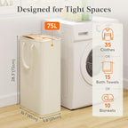 Lifewit Slim Collapsible Laundry Basket with Handles, 75L, Ivory - Image 2