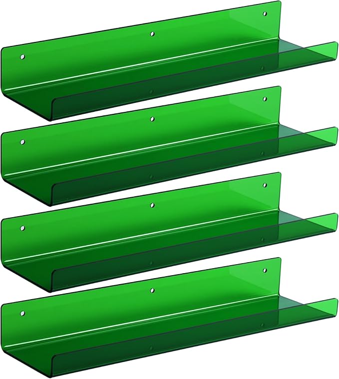 upsimples 4 Pcs 15" Acrylic Shelves for Wall Decor and Display, Green - Image 6