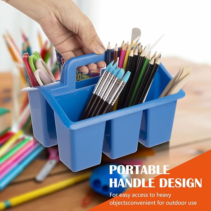 Plastic Caddy With Handle,Protable Classroom Craft Caddy, 6-pack Storage Caddy For Pencil,Pen,Craft Tools (Rainbow Color) - Image 7