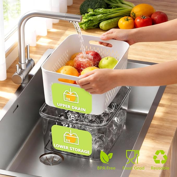 HOMETALL 8 Pack Fruit Storage Containers for Fridge, Produce Containers for Fridge with Colander, Leakproof Fridge Organizers and Storage for Berry Vegetable Salad Lettuce Meat Food - Image 2
