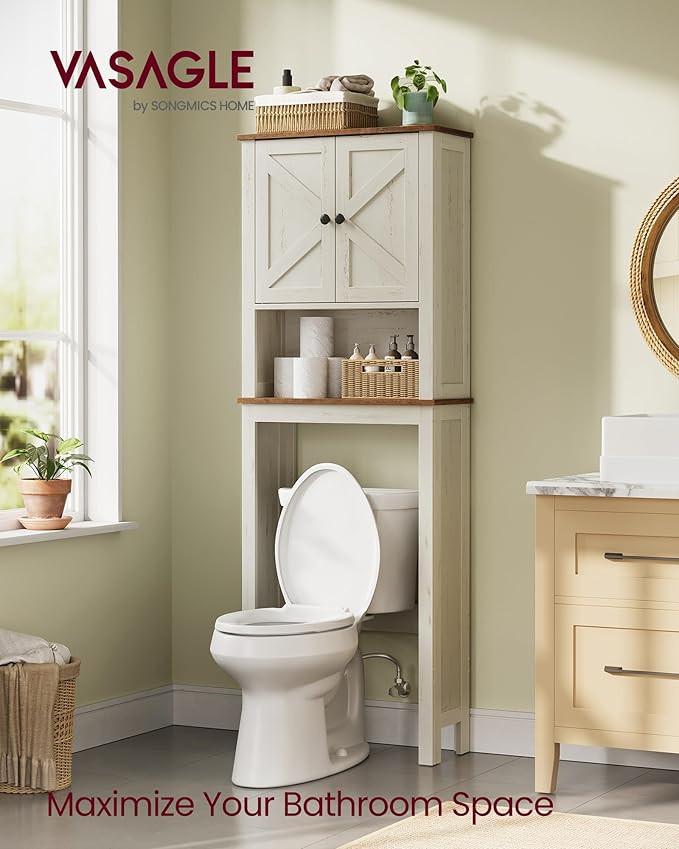 VASAGLE Over the Toilet Storage Cabinet, Doors, Adjustable Shelves, 23.6''W - Image 3
