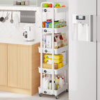Laiensia 5-Tier Rolling Cart with Wheels,Multifunction Utility Storage Carts, Kitchen Storage Organizer,Mobile Shelving Unit for Bathroom,Laundry,with Classified Stickers,White - Image 4