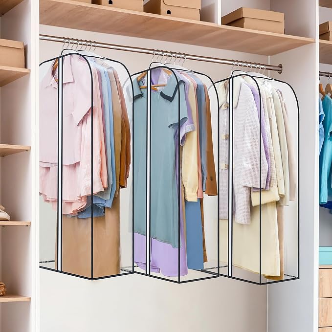 LANDNEOO 6 Pack Clear Garment Bags for Hanging Clothes with Zippers on Double Sides - 10'' Clothes Storage for Coat, Dress, and Fur in Closet - 40'' Long Suit Bags - Image 6
