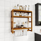 Galood Over The Toilet Storage Bathroom Shelves Wall Mounted 3 Tier Brown-L - Image 4