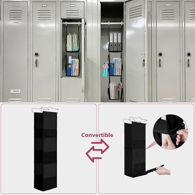 LOVEGRASS 3 Shelf Locker Organizer, Locker Shelf with Side Pockets, Black - Image 5