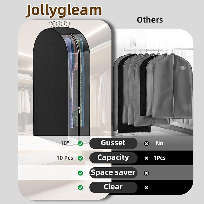 Black Garment Bags for Hanging Clothes, 4-Pack, 43" - Image 5