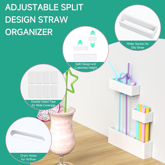 Acrylic Straw Organizer for Cabinet Door - 5.8'' White Adjustable 3-Part Reusable Drinking Straw Holder Dispenser Kitchen Accessories Container Cupboard Door Mounted - Image 4