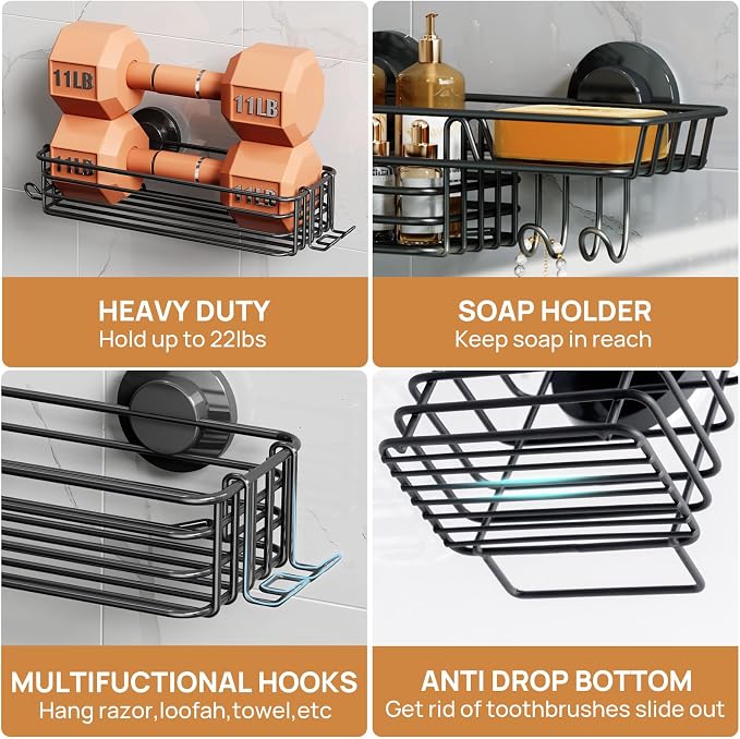 LEVERLOC Shower Caddy Suction Cup, Bathroom Organizer for Inside Shower - Image 5