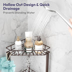 SWTYMIKI Standing Shower Caddy Corner - 4‑Tier Stainless Steel Shower Organizer Shelf with 12 Hooks and Adhesive Pads, Rustproof Corner Shelves Stand Rack for Bathroom Shower Room, Bronze - Image 3