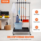 VEVOR Garden Tool Organizer, 10 Slots with Hooks, Yard Tool Tower Rack with Wheels for Garage Organization and Storage, Hold Long-Handled Tool/Rake/Broom, Metal Tool Stand Holder for Shed, Outdoor - Image 2