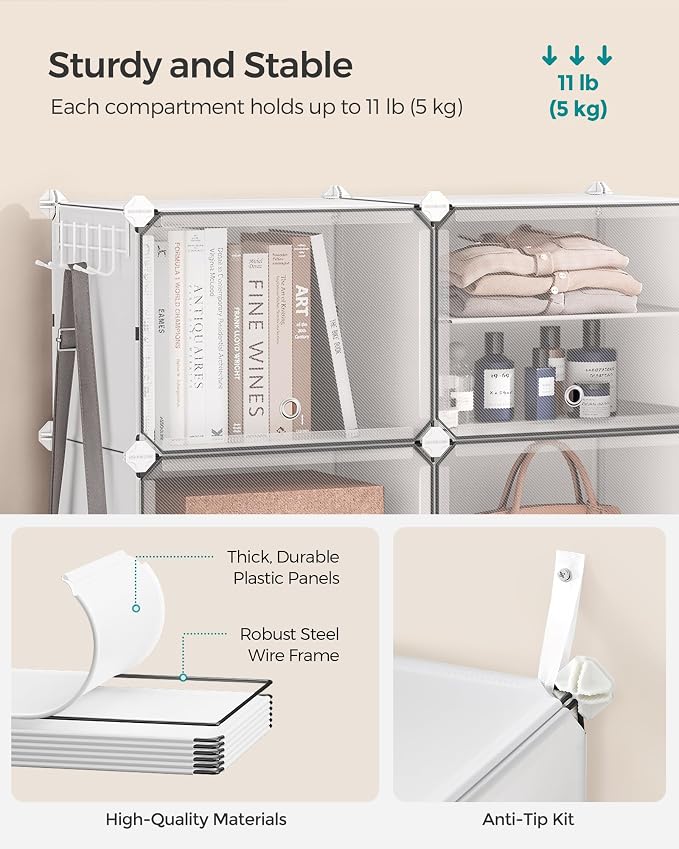 SONGMICS Shoe Rack, 4-Tier with Doors, 16-Pair Storage Cabinet | Shoe Organizer, Steel Frame, Plastic Panel, Bedroom, Entryway, Cloud White and Transparent, DAMION Collection ULPC032W01 - Image 5
