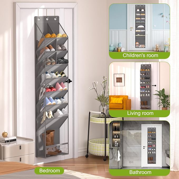Over the Door Shoe Organizer for 16-20 Pairs, Gray - Image 8