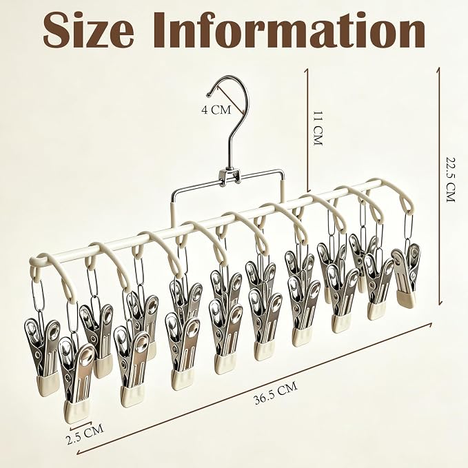 Pants Hangers with 20 Clips, Space Saving Hanging Closet Organizer (Beige) - Image 2