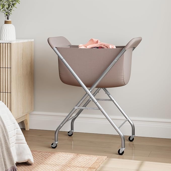 ELYKEN Laundry Basket with Wheels, Collapsible Laundry Hamper, Camel Brown - Image 2