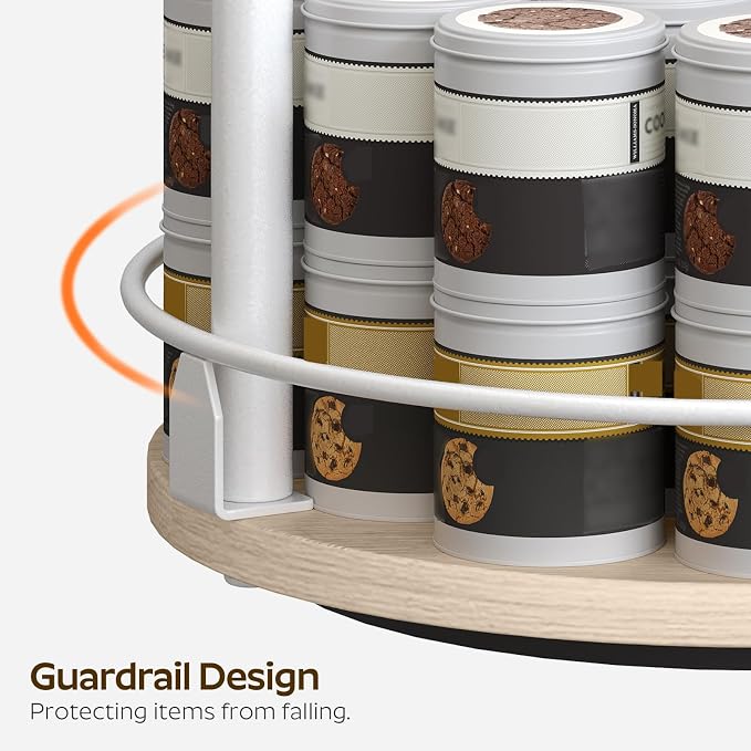 YATINEY Lazy Susan Organizer, Rotating Spice Rack, 2 Tier Spice Turntable Organizer, Industrial Turntable Spice Holder, for Kitchen Countertop, Compact and Versatile, White and Light Oak SR22WG - Image 4