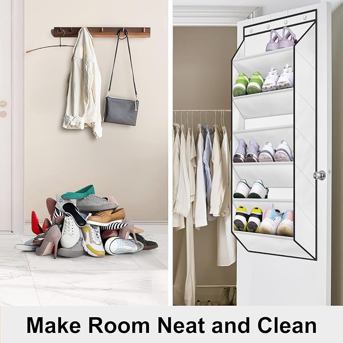 SLEEPING LAMB Over The Door Shoe Organizer for Closet with Large Deep Pockets, Narrow Shoe Rack for Door Hanging Boots Storage, White - Image 6
