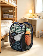 HOUSE AGAIN 2Pack Strong Mesh Pop Up Laundry Hamper, 70L Collapsible Laundry Basket with Steel Frame, Double‑Stitched Handles & Side Pocket, Foldable Dirty Clothes Hamper for Dorm, Bedroom, Blue - Image 8