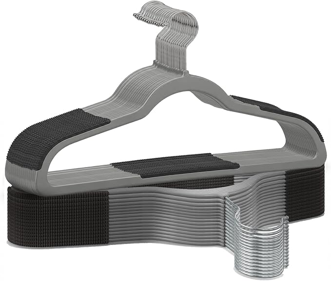 Plastic Hangers 30 Pack, Non-Slip Space-Saving Clothes Hangers, Gray by Baseca