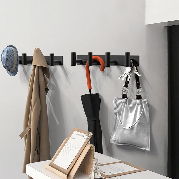 VAEHOLD Hat and Coat Wall Mount Rack - 4 Hooks for Robes, Bags, Keys, and Towels - Bathroom Towel Hanger Organizer -Black - Image 6