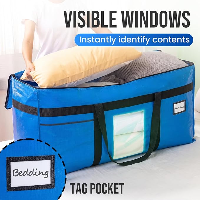 TAILI 1 Pack XXL Storage Bags with Visible Window and Handy Pocket,Blue - Image 3