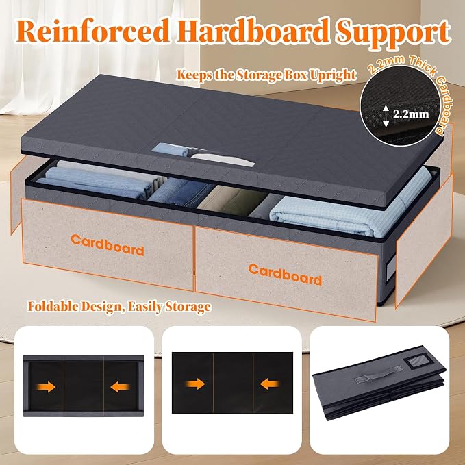 StoreHappily Under Bed Storage Containers with Lids, 3 Pack Foldable Grey - Image 4