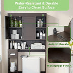 Over The Toilet Storage Cabinet with 7 Shelves, Imitation Walnut Grain Above Toilet Bathroom Organizer with Toilet Paper Holder Stand, Space Saver for Restroom, Laundry, Bathroom (Espresso) - Image 7