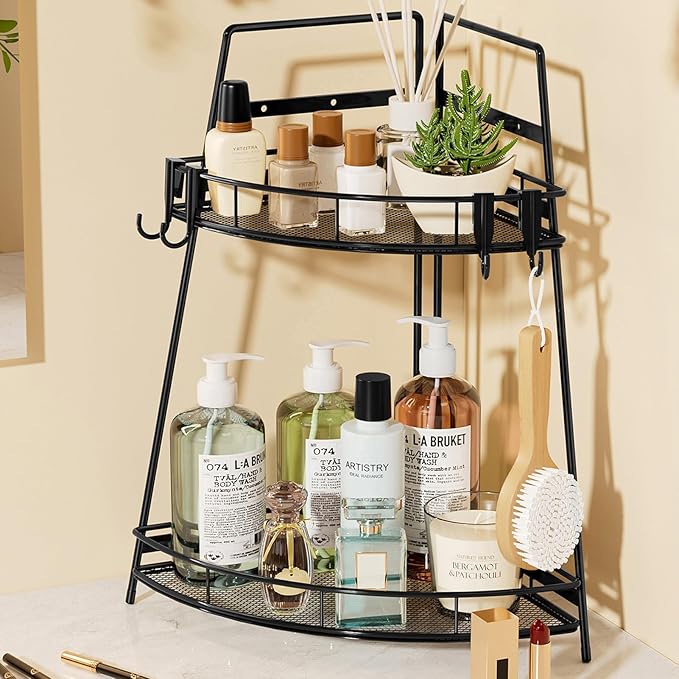 VITVITI 2 Tier Bathroom Counter Organizer Corner Vanity Shelf Storage Black by VITVITI