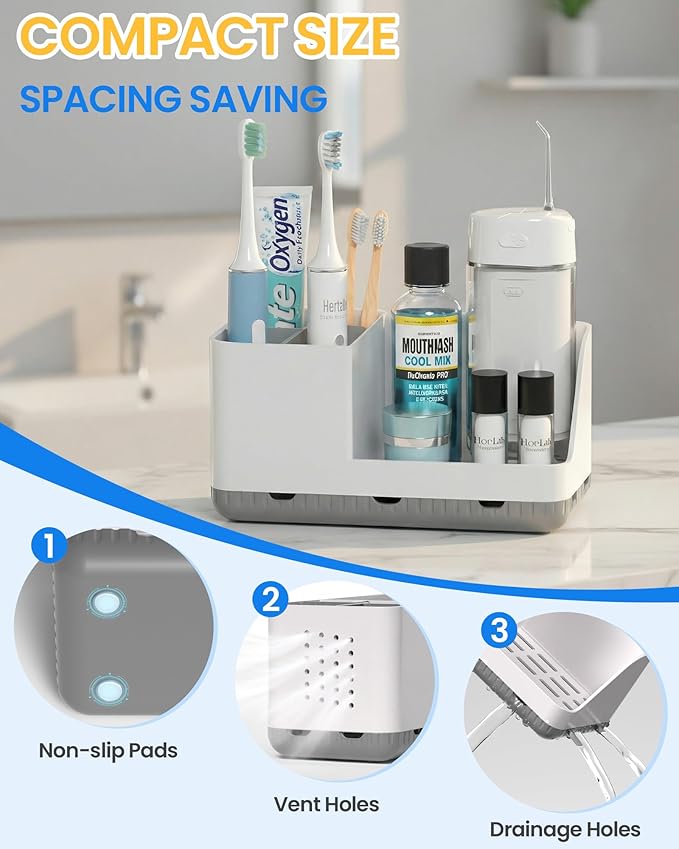 Toothbrush Holder Bathroom Counter Organizer & Storage Detachable - Image 4