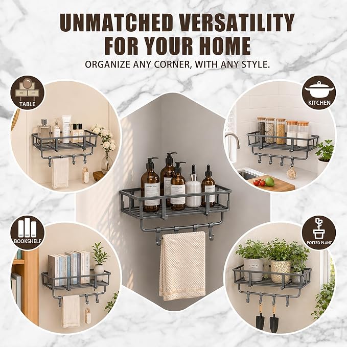 Shower Caddy Hanging 1 Pack, Rustproof Adhesive Corner Shower Shelves - Image 9