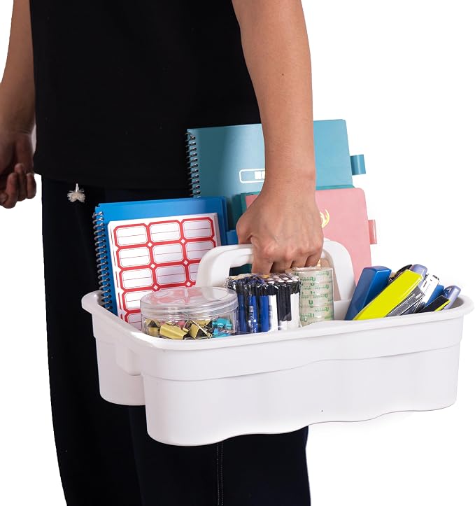 Matthew 3 Pack Large Plastic Tote Tool & Deluxe Supply Cleaning Caddy with Handle Portable Shower Basket Storage Caddy for Cleaning Products,Take-Out Drink,Bathrooms - White - Image 5