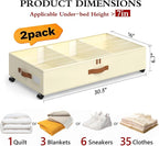 Yecaye Under Bed Storage with Wheels, 2 Pack Under Bed Storage Containers with Adjustable Dividers & Clear Lid, Rolling Underbed Organizer Bins Drawer for Clothes, Shoes, Blankets(30.3 x 16 x 6.7in) - Image 4
