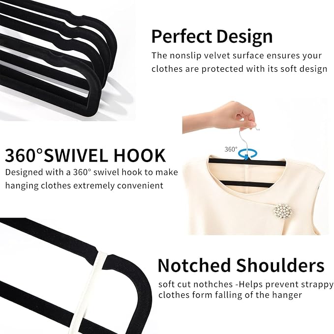 20 Pack Velvet Pants Hangers for Closet Space Saving, Thin Hanger (Black) - Image 2