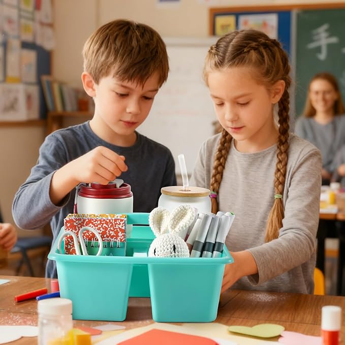 6 Pack Plastic Classroom Organizer Caddy with Handle, Pastel - Image 5