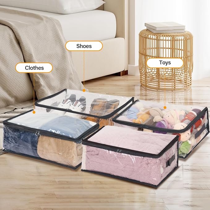 Fixwal Blanket Storage Bags 2 Pack Plastic Clothes Closet Organizer Clear | Clear Plastic, Zippered Closure, for Clothes Comforters Sweaters Blankets Sheets and Toys, Closet Storage - Image 4