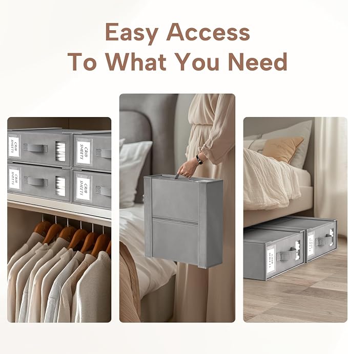 Criusia Bed Sheet Organizers and Storage, 4 Pack Foldable Linen Closet Organizers – Bedding Holder for Sheet Set (King/Queen Sizes), Duvet Covers, Blankets (Grey) - Image 7