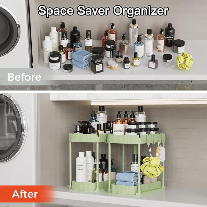 2 Packs Under Sink Pull-Out Storage Organizers, 14.8 Inches, Green - Image 5