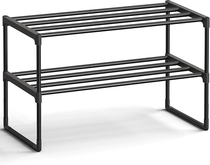 SONGMICS Shoe Rack, 2-Tier Shoe Organizer, Metal Storage Shelf | for Entryway, Upright or Upside Down, for 6-9 Pairs, Stackable, 11.8 x 26.8 x 14.6 Inches, Black ULSA202B01 by Unknown
