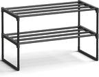 SONGMICS Shoe Rack, 2-Tier Shoe Organizer, Metal Storage Shelf | for Entryway, Upright or Upside Down, for 6-9 Pairs, Stackable, 11.8 x 26.8 x 14.6 Inches, Black ULSA202B01 by Unknown