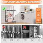 Broom and Mop Holder, MUNNAR Broom Closet Storage Cabinet, Cleaning Cart with Broom and Mop Hanger, Janitorial Cart with Wheels for Household, Laundry Room Organization - Image 6